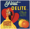 El-West Delite Brand Vintage Weirsdale Florida Citrus Crate Label, wear