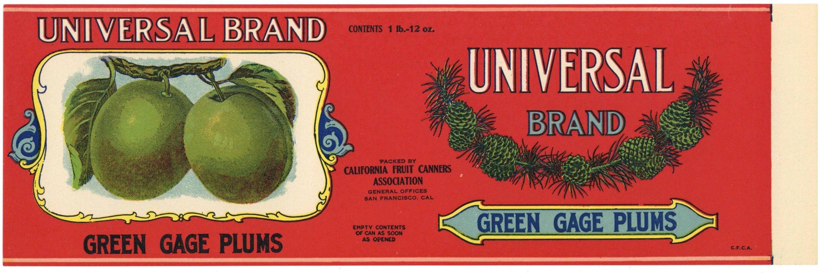 Universal Brand Vintage Green Cage Plums Can Label – thelabelman