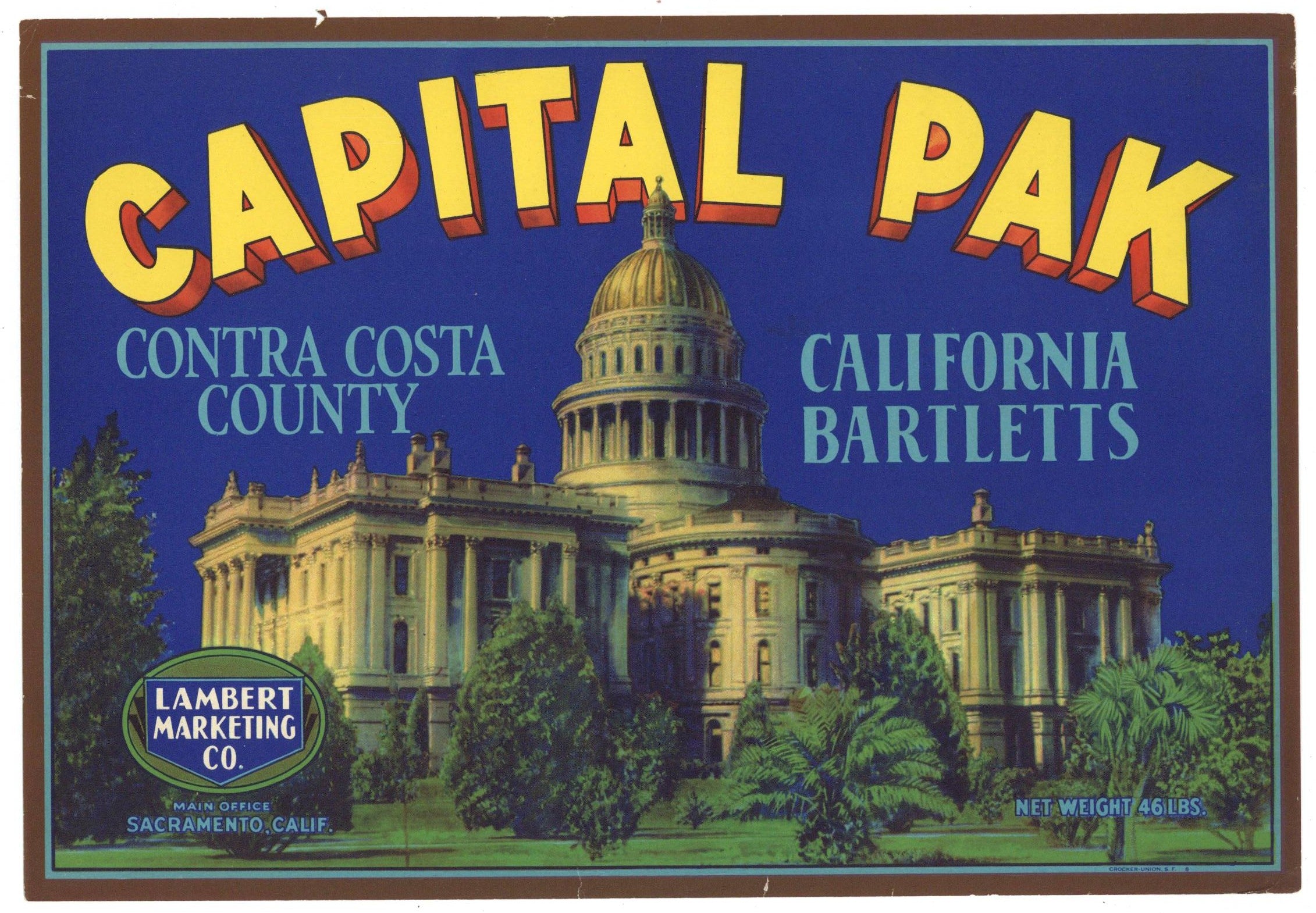 Capital Pak Brand Vintage California Pear Crate Label, Contra Costa Co ...