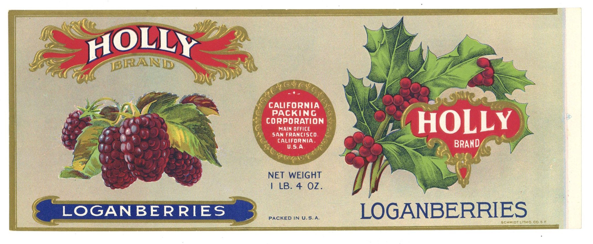 Holly Brand Vintage Loganberries Can Label
