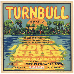 Turnbull Brand Vintage Oak Hill Florida Citrus Crate Label, old