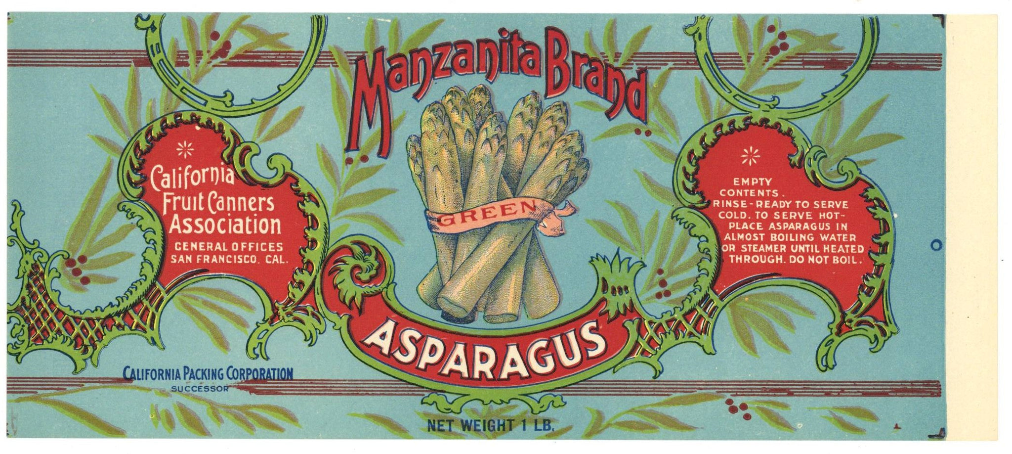 Manzanita Brand Vintage Asparagus Can Label