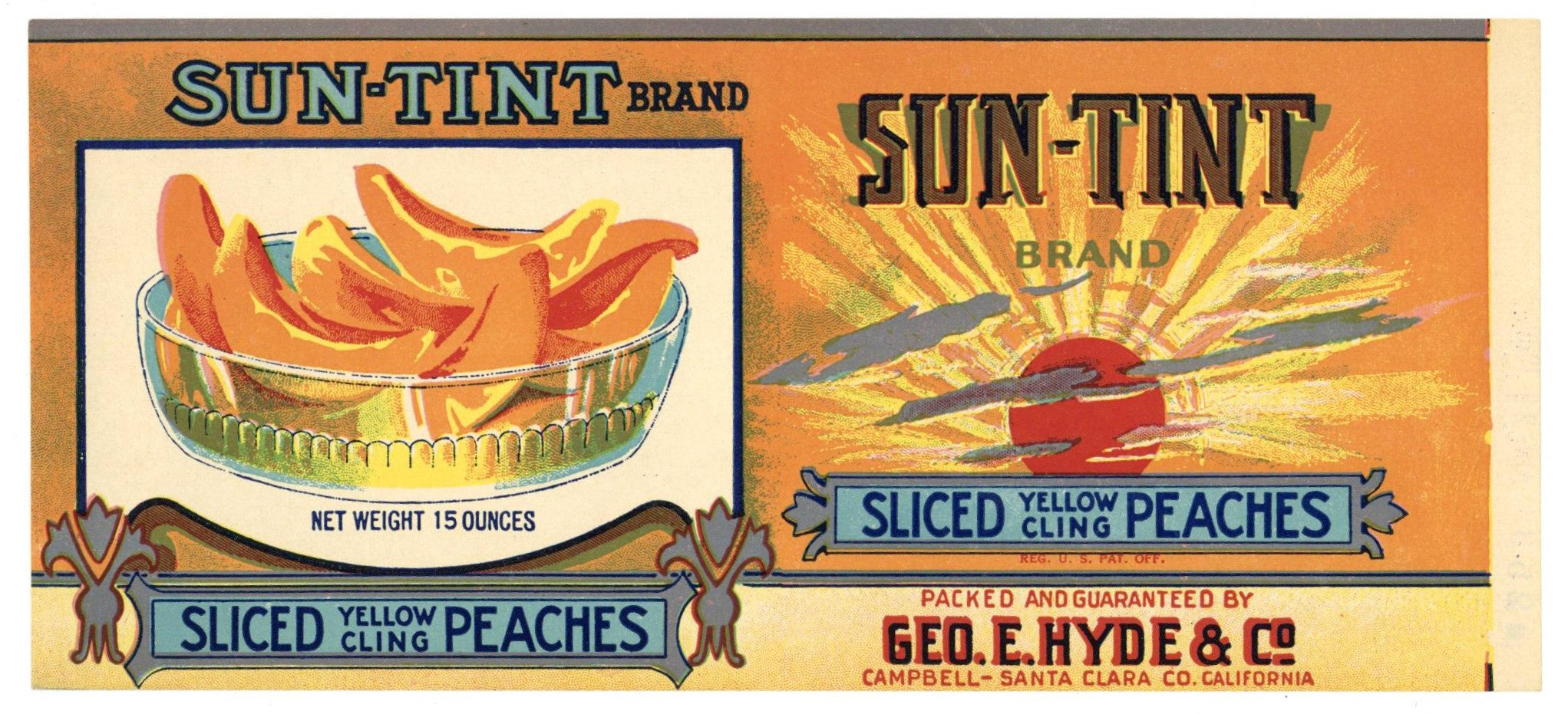 Sun-Tint Brand Vintage Campbell California Peach Can Label