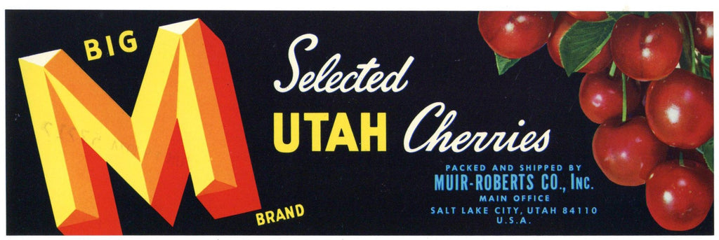 Big M Brand Vintage Salt Lake City Utah Cherry Crate Label