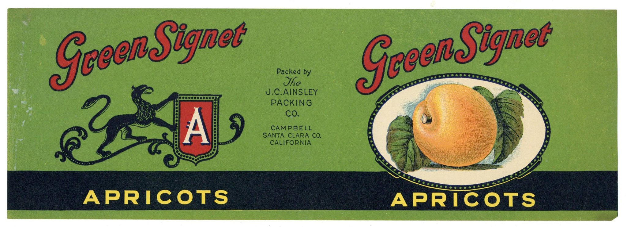 Green Signet Brand Vintage Campbell California Apricot Can Label