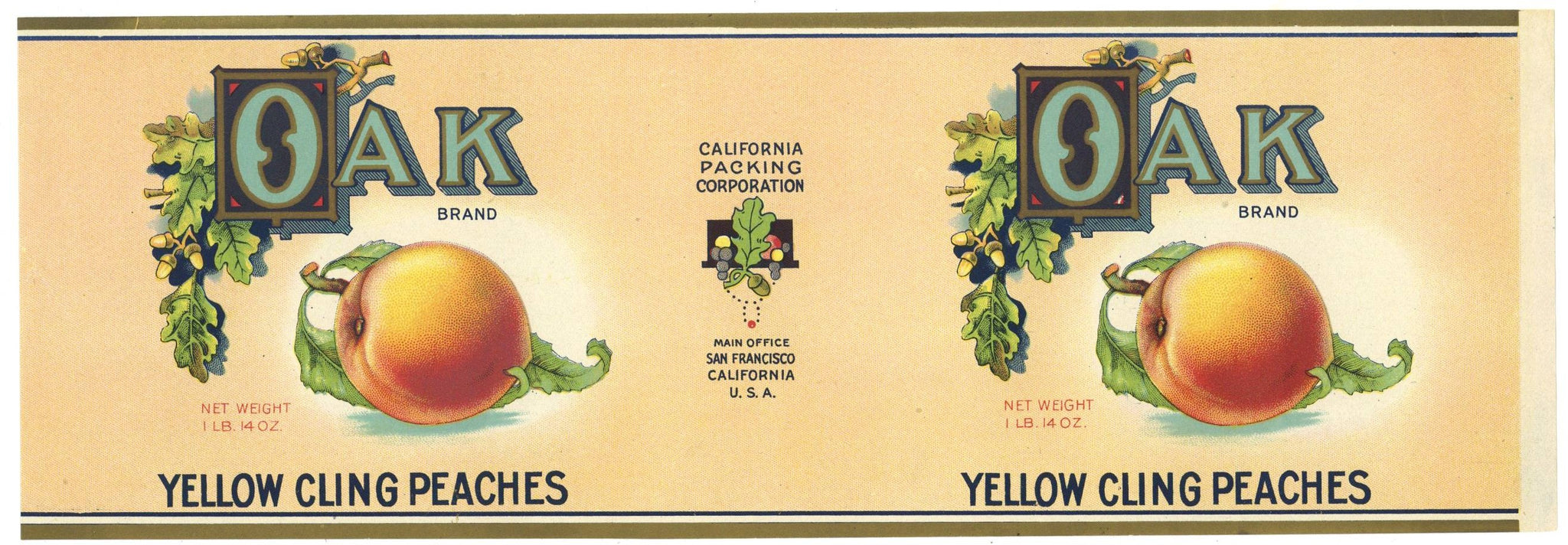 Oak Brand Vintage Yellow Cling Peaches Can Label