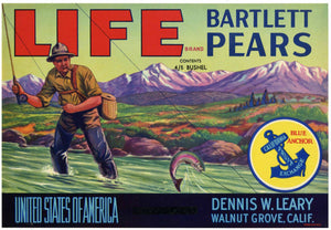 Life Brand Vintage Walnut Grove California Pear Crate Label, 4/5 overprint