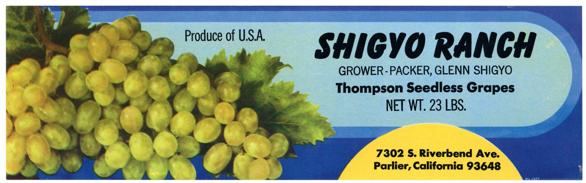 Shigyo Ranch Brand Vintage Parlier California Grape Crate Label