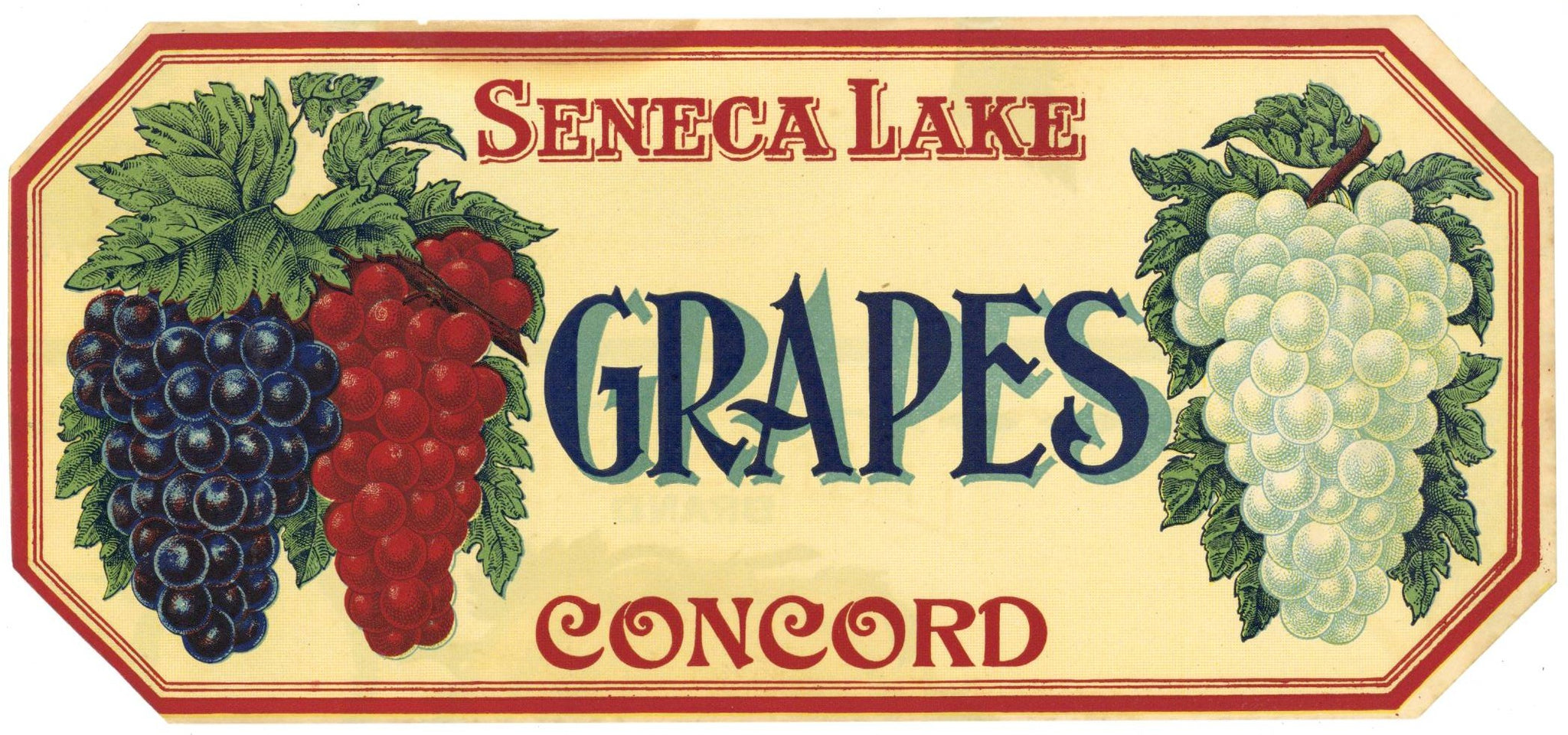 Seneca Lake Brand Vintage New York Grape Crate Label, blue