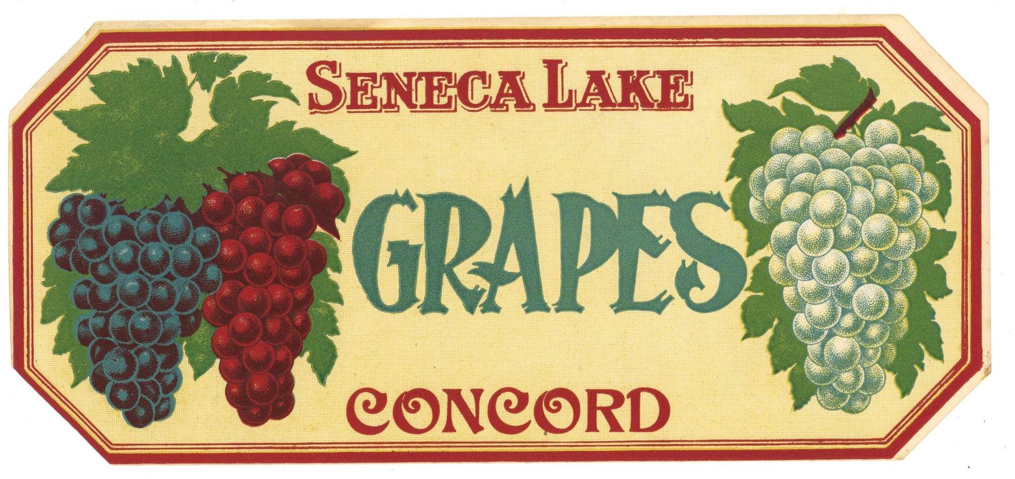 Seneca Lake Brand Vintage New York Grape Crate Label, green