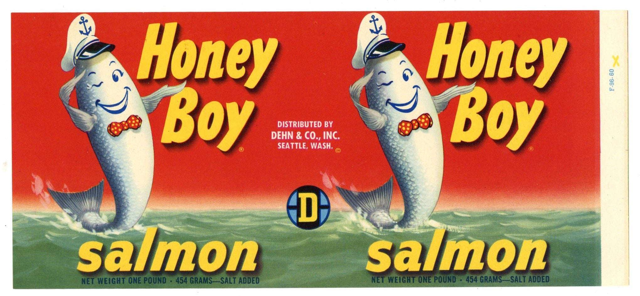 Honey Boy Brand Vintage Seattle Washington Salmon Can Label, Dehn