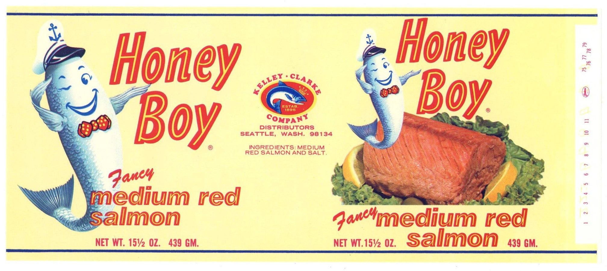 Honey Boy Brand Vintage Seattle Washington Salmon Can Label, light color