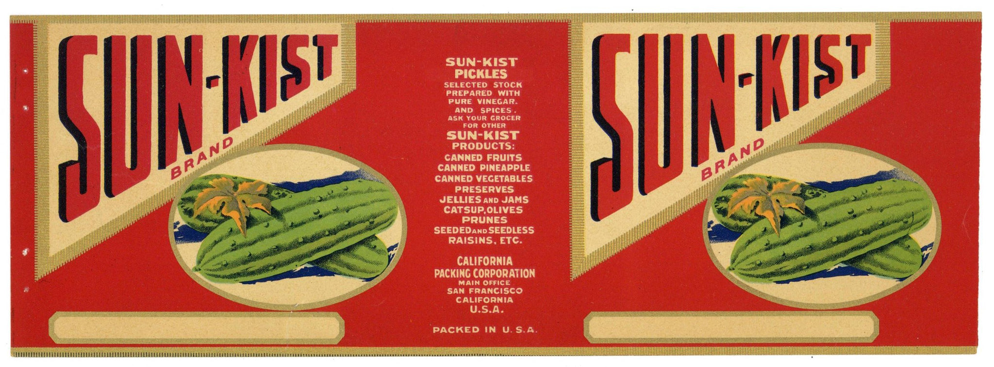 Sun-Kist Brand Vintage Pickle Can Label