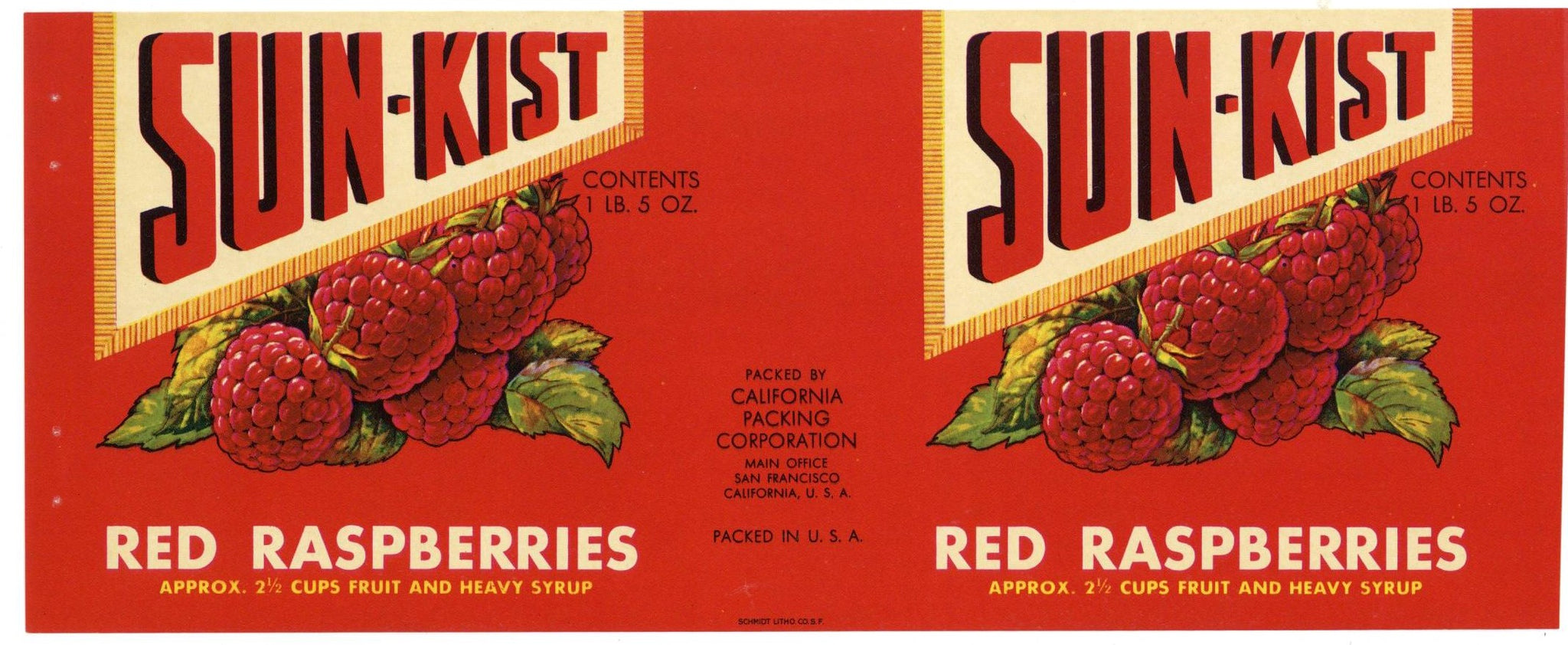 Sun-Kist Brand Vintage Red Raspberries Can Label