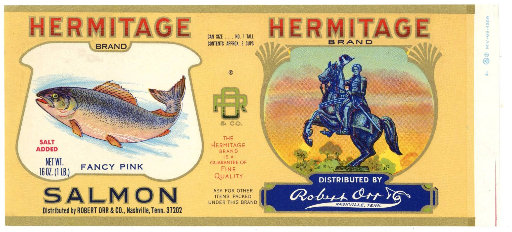 Hermitage Brand Vintage Nashville Tennessee Salmon Can Label