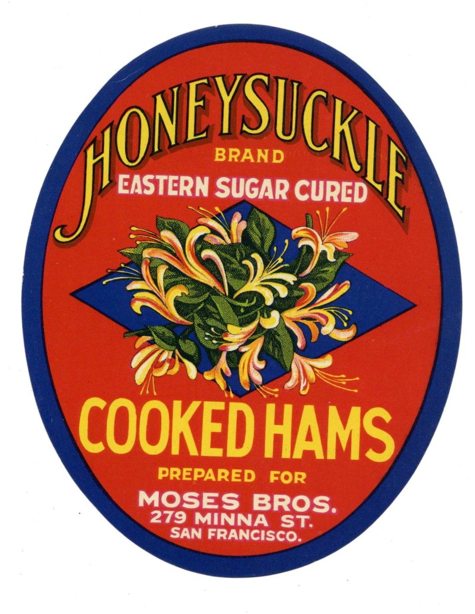 Honeysuckle Brand Vintage Cooked Ham Can Label