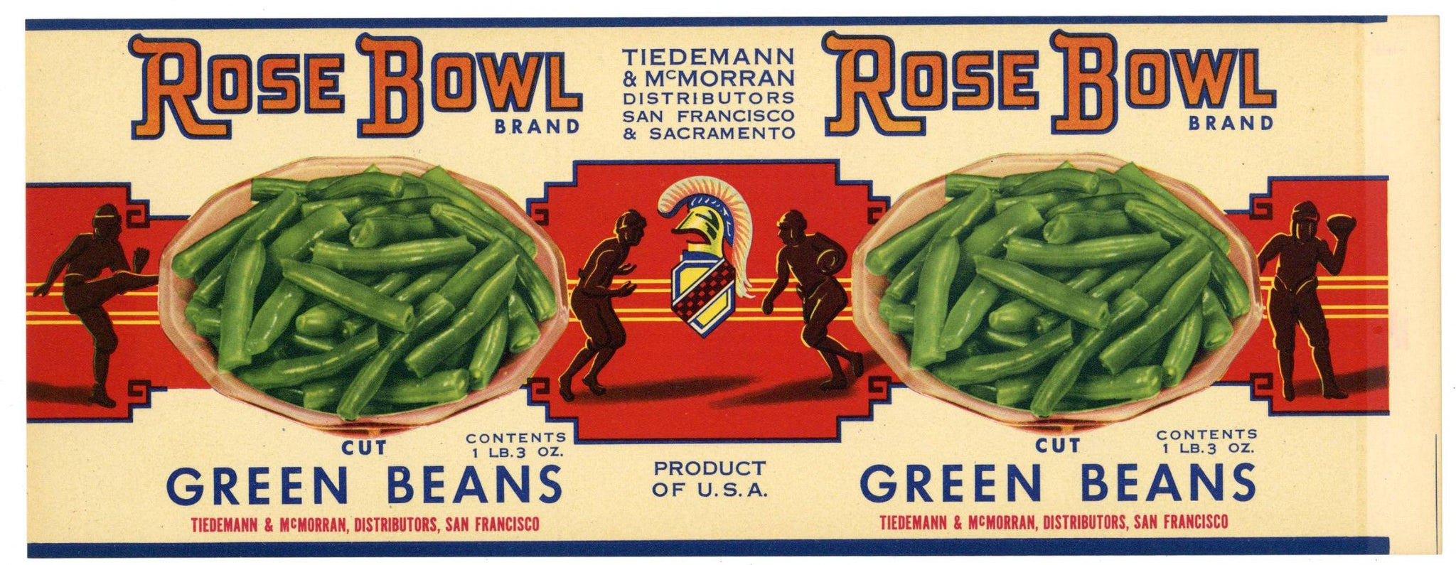 Rose Bowl Brand Vintage Sacramento California Bean Can Label