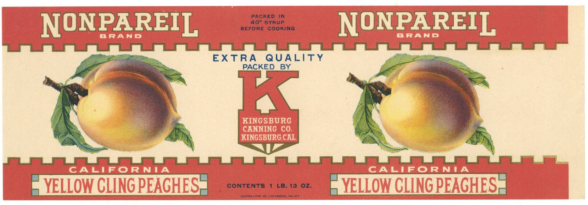 Nonpareil Brand Vintage California Yellow Cling Peaches Can Label