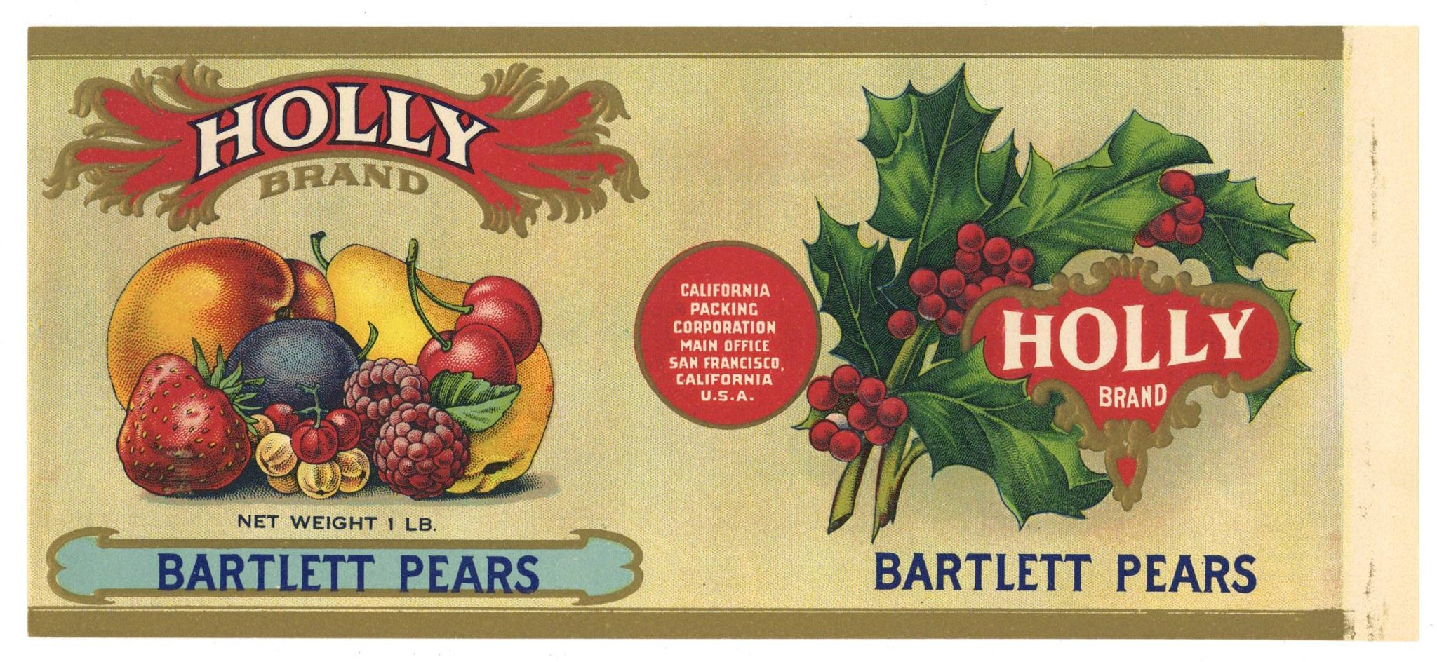 Holly Brand Vintage Bartlett Pears Can Label