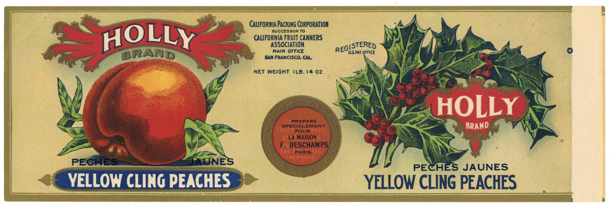 Holly Brand Vintage Peach Can Label, export