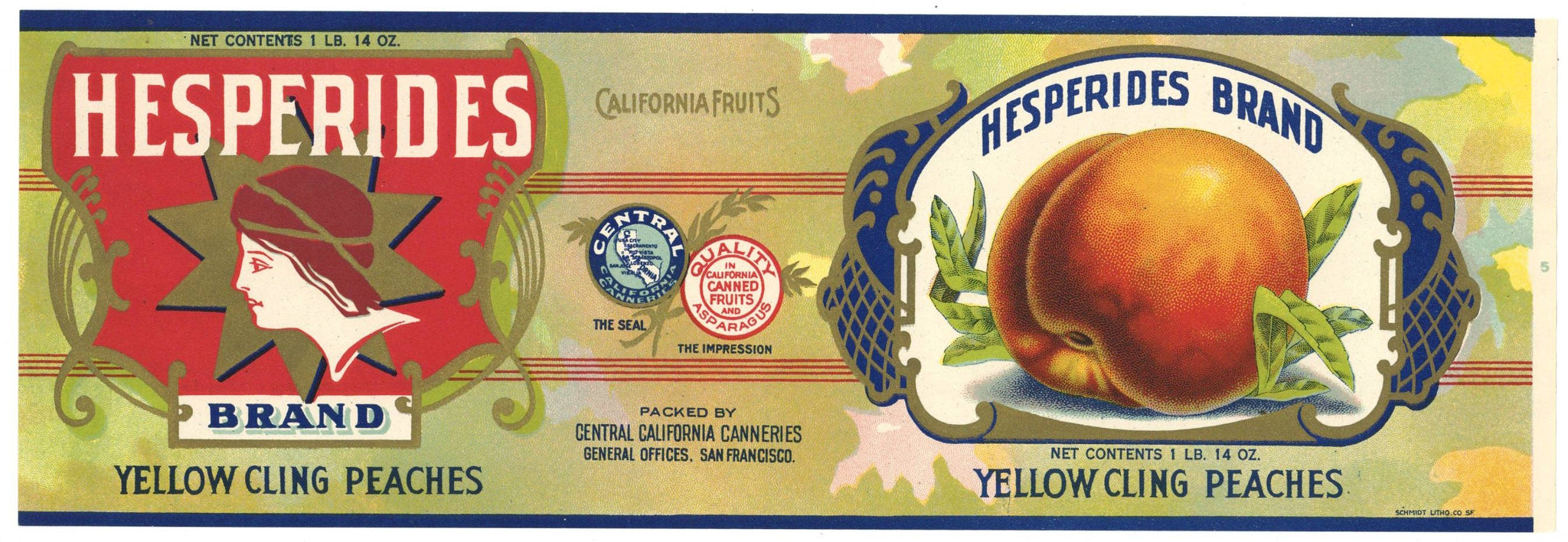 Hesperides Brand Vintage Peach Can Label