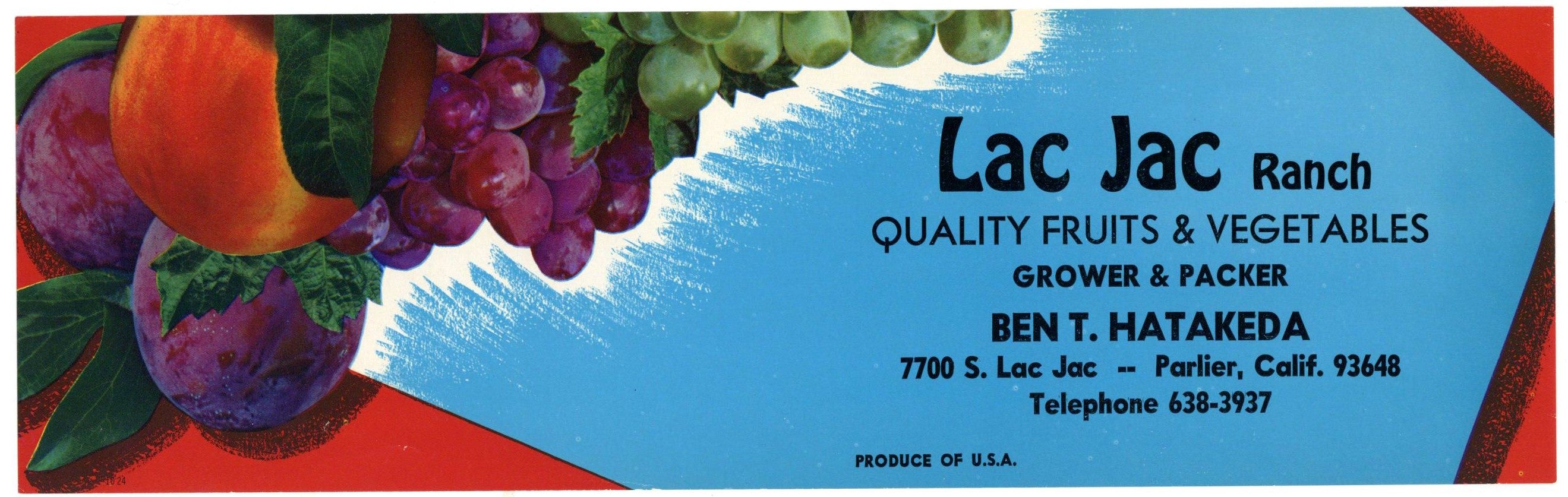 Lac Jac Ranch Brand Vintage Parlier California Fruit Crate Label ...