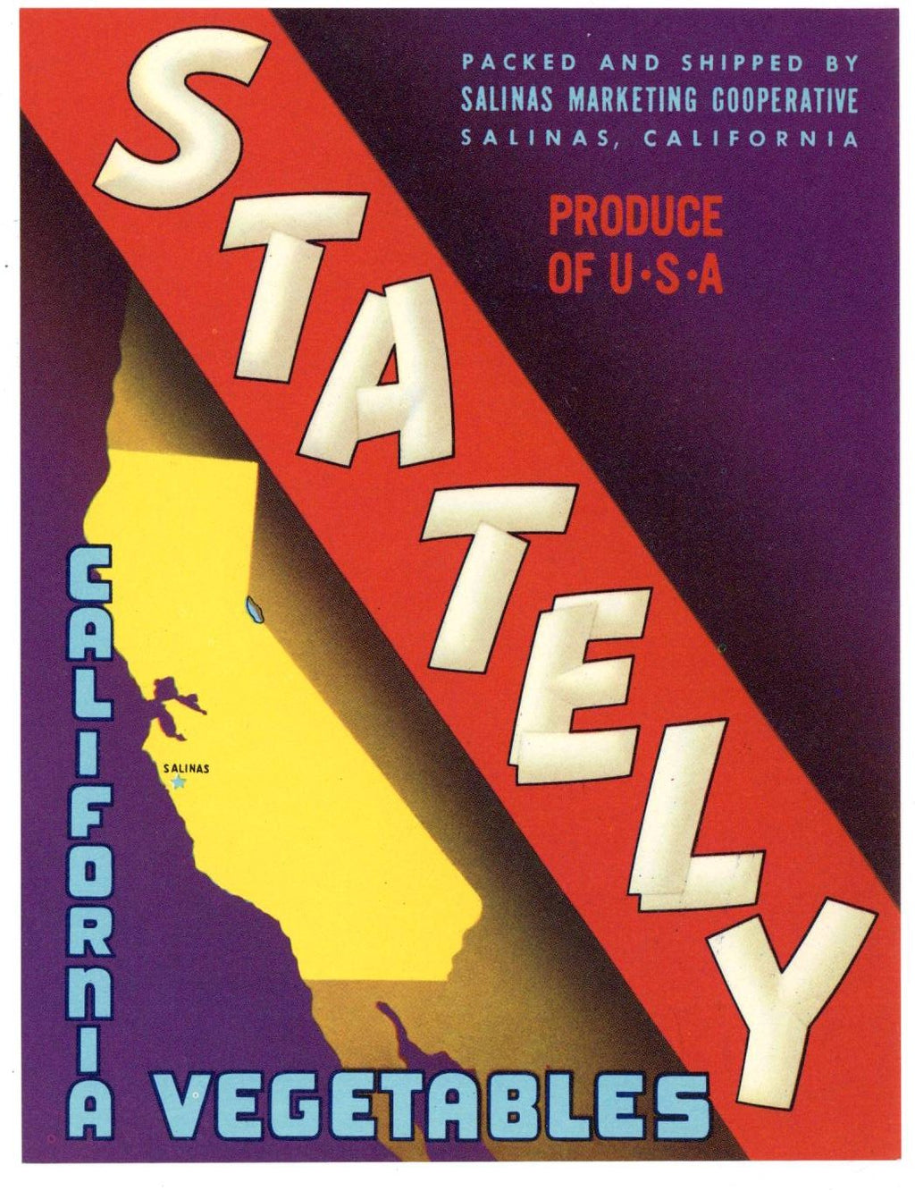 Stately Brand Vintage Salinas California Vegetable Crate Label ...