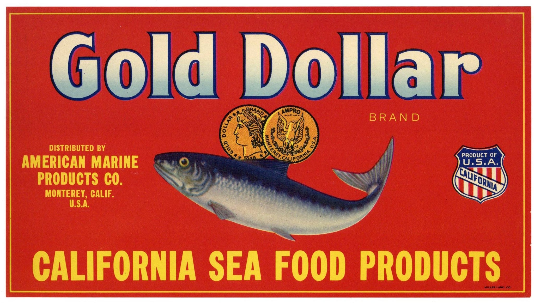 Gold Dollar Brand Vintage Monterey California Seafood Can Label