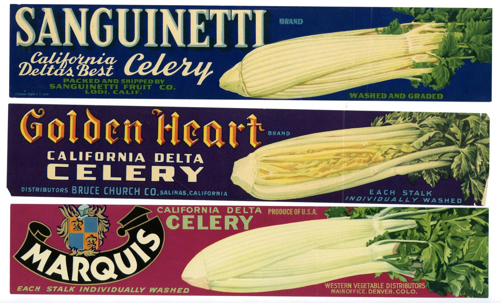 Vintage Celery label collection of 6