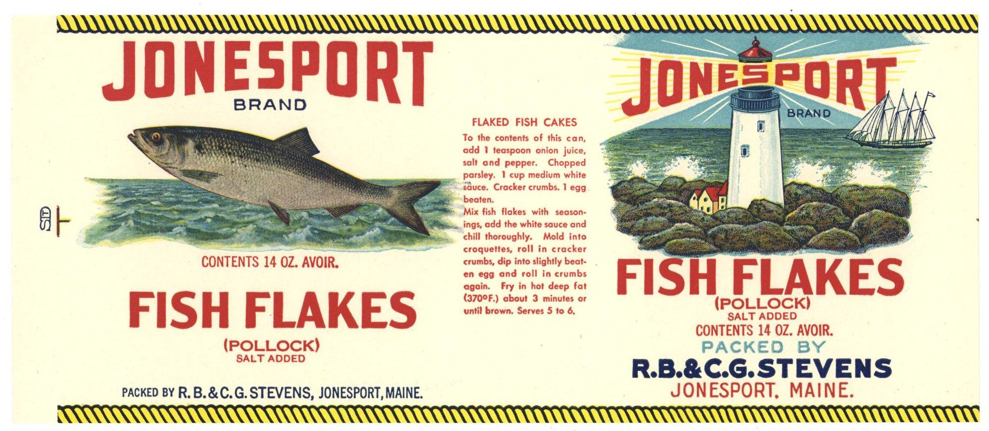 Jonesport Brand Vintage Fish Flakes Can Label