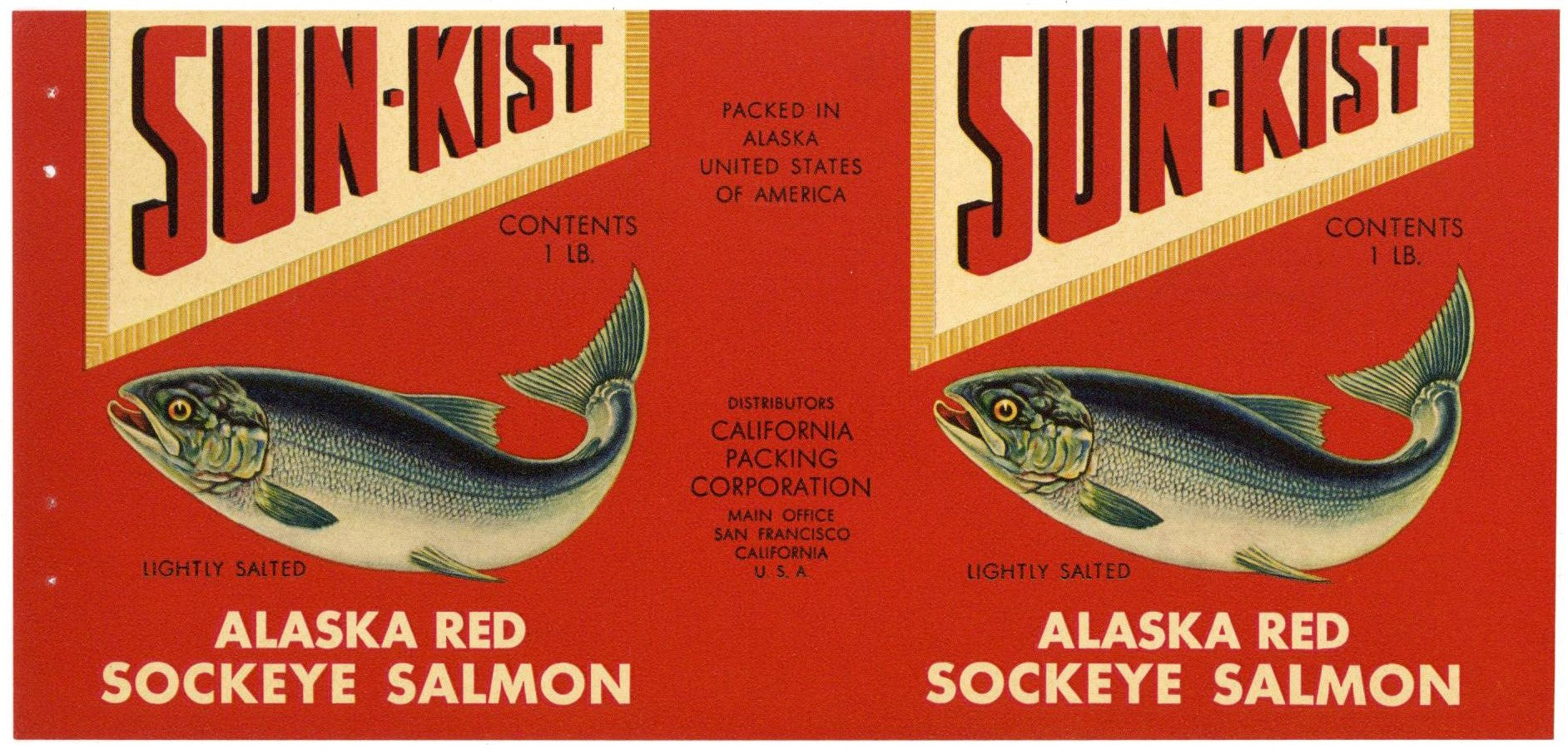 Sun-Kist Brand Vintage Salmon Can Label, tall