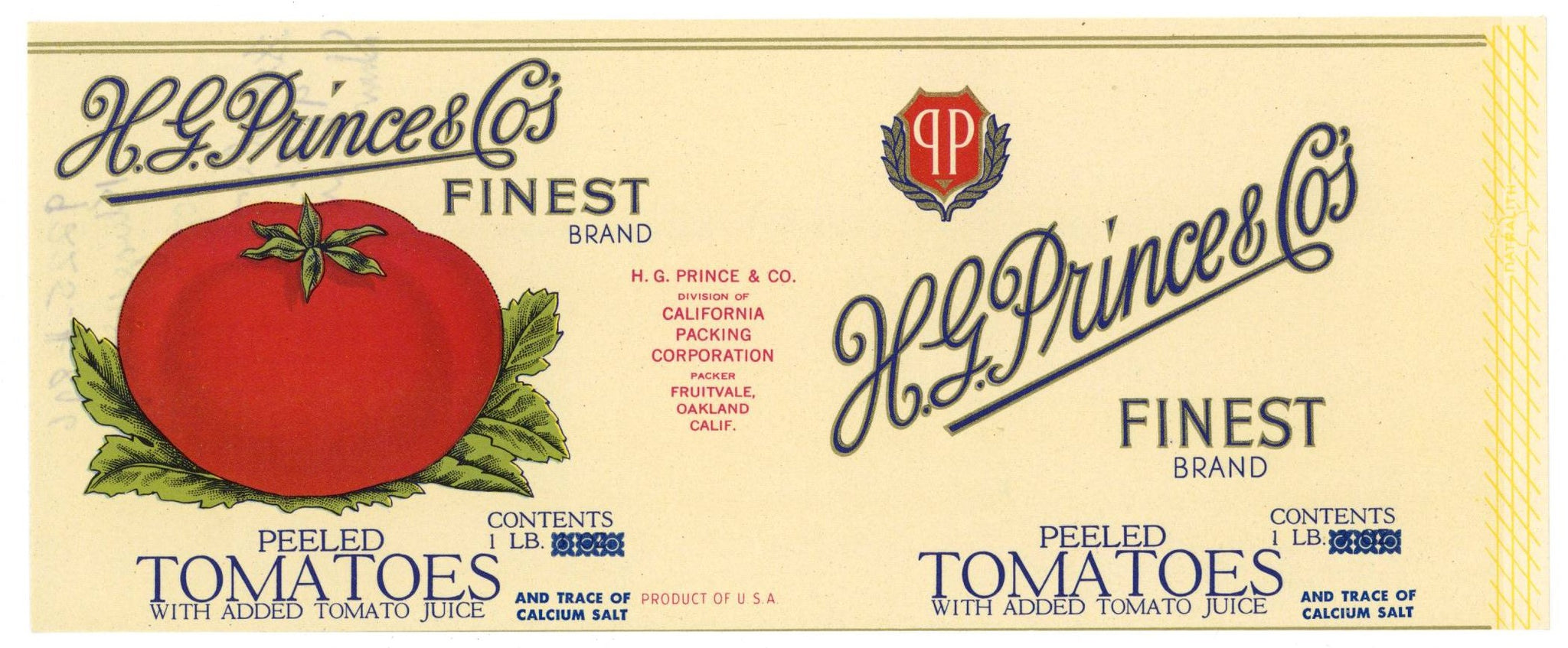 H. G. Prince & Co's Finest Brand Vintage Tomato Can Label