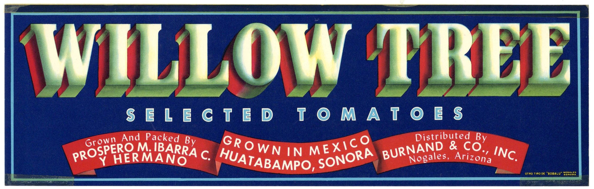 Willow Tree Brand Vintage Arizona Tomato Crate Label