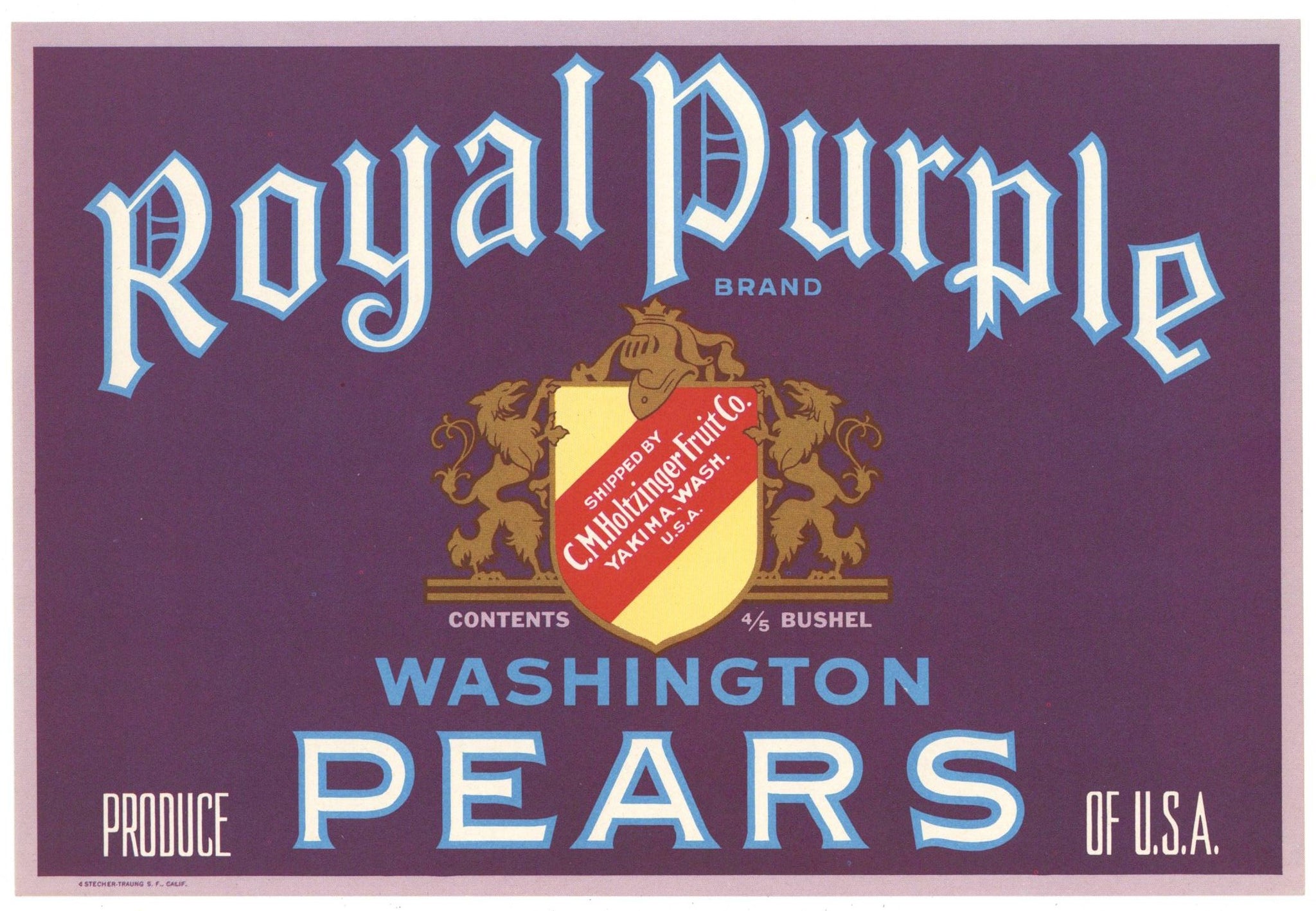 Royal Purple Brand Vintage Yakima Washington Pear Crate Label