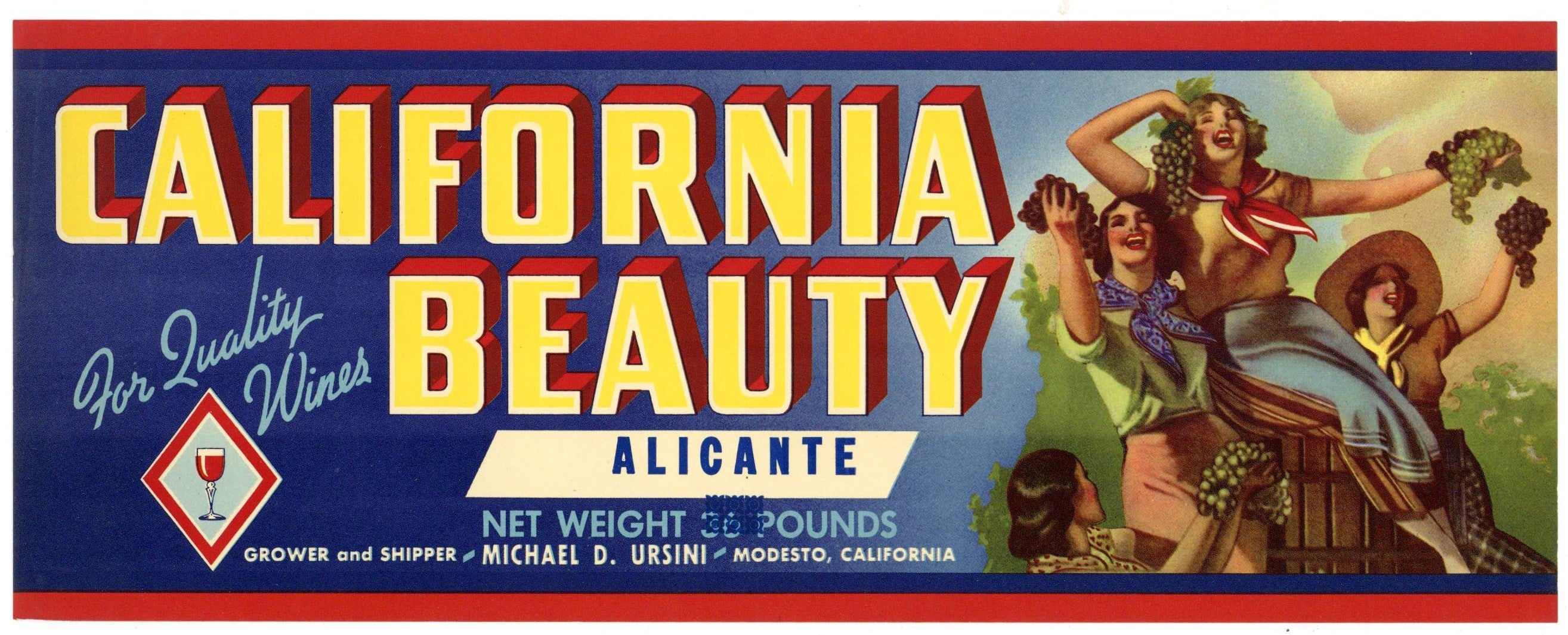 California Beauty Brand Vintage Wine Grape Crate Label, Alicante ...