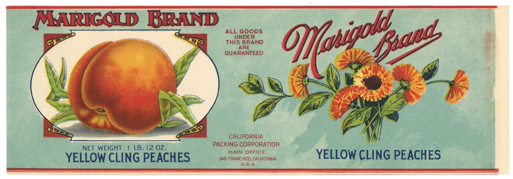Marigold Brand Vintage Yellow Cling Peach Can Label, op