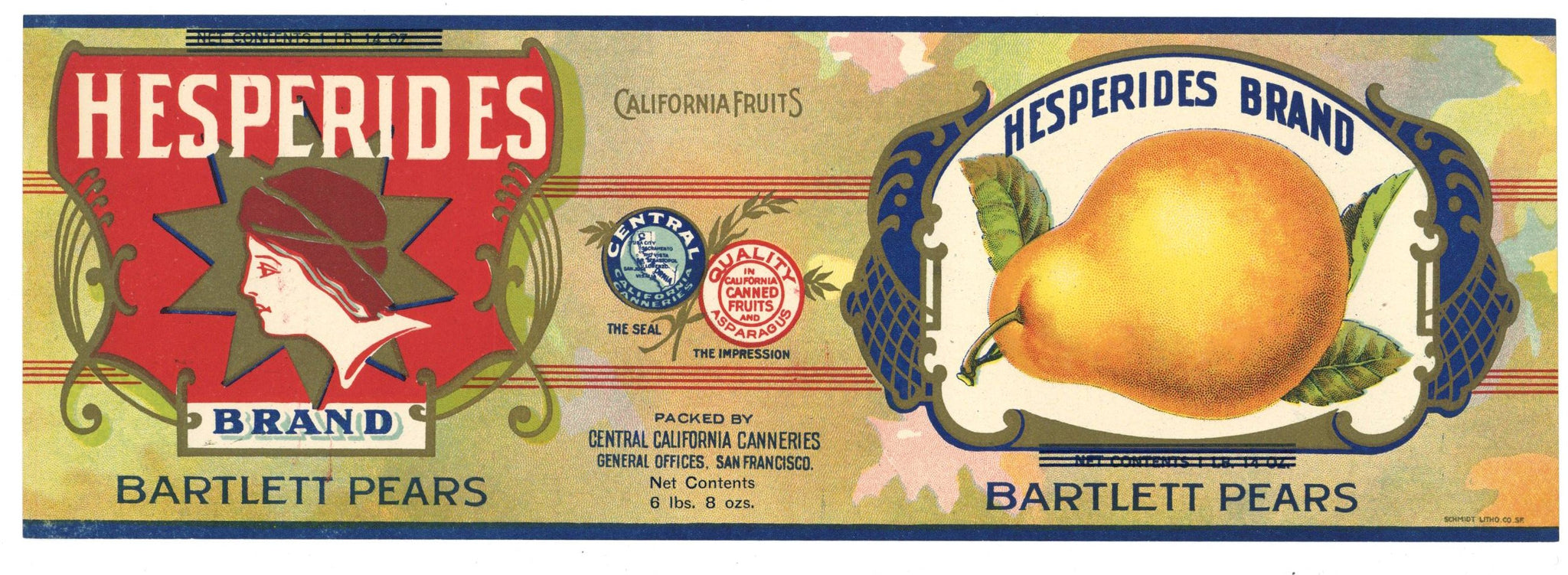 Hesperides Brand Vintage Barlett Pears Can Label