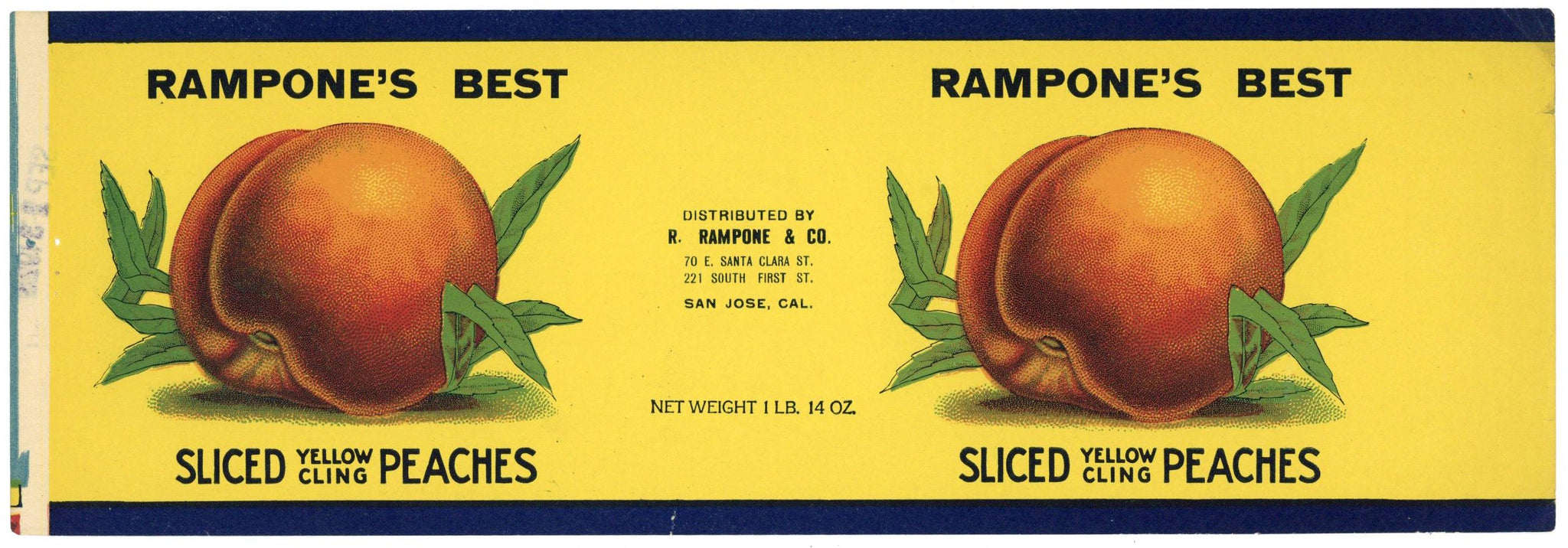 Rampone's Best Brand Vintage San Jose California Peach Can Label