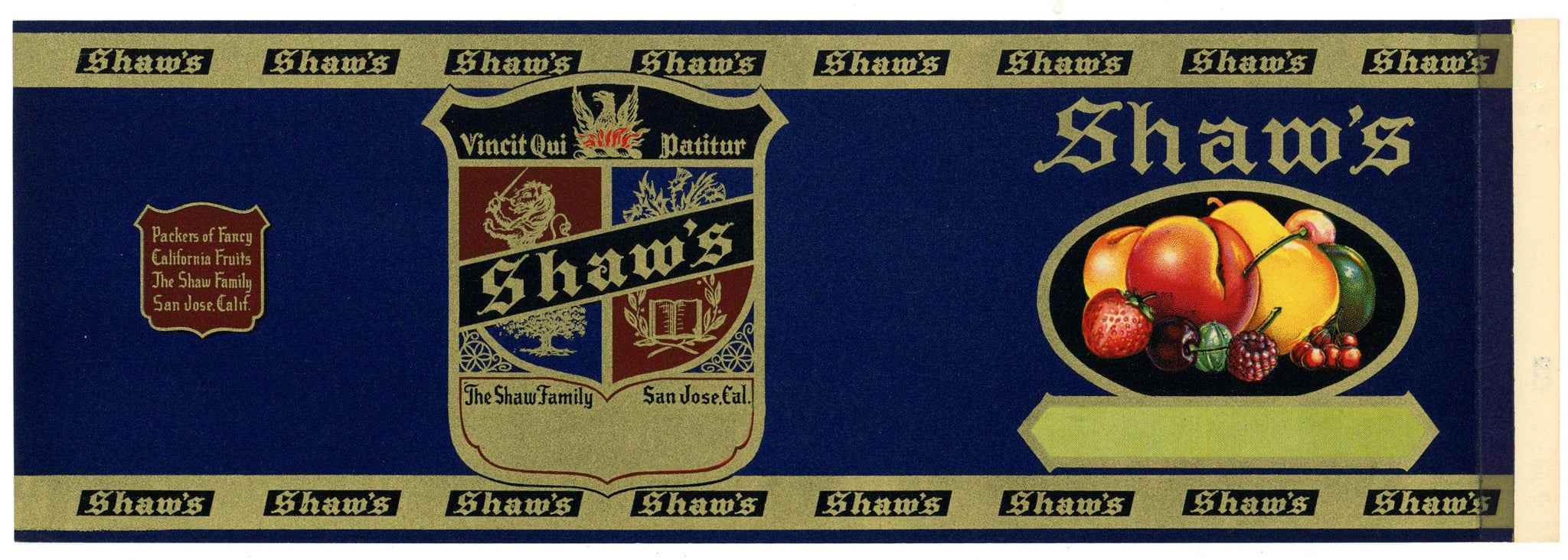 Shaw's Brand Vintage San Jose California Fruit Can Label