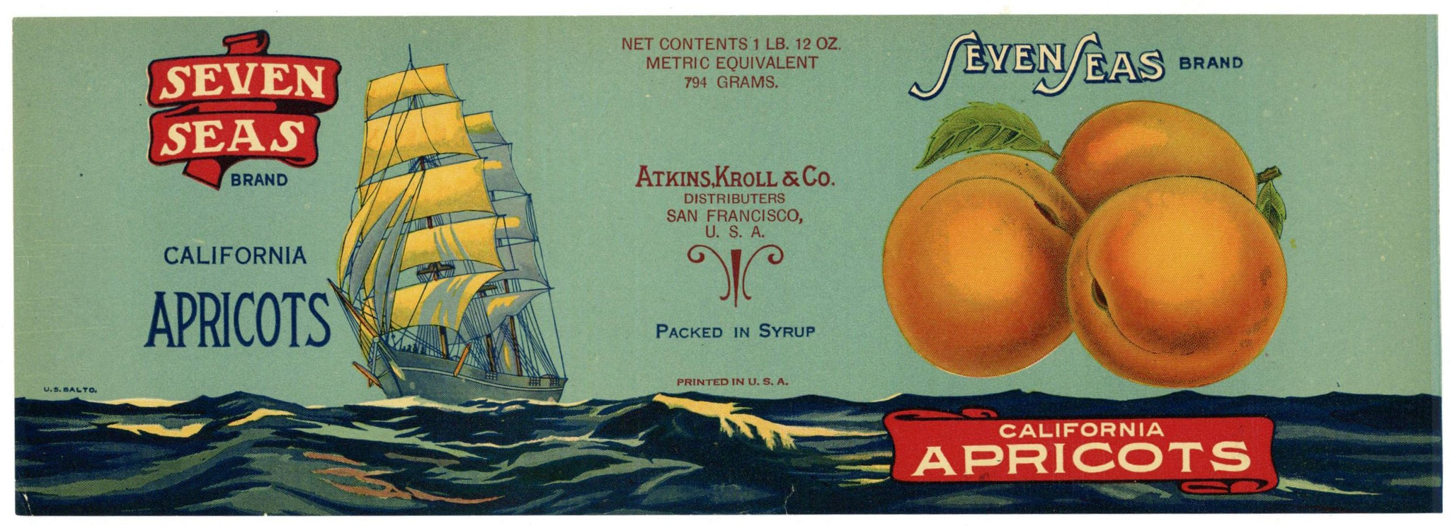 Seven Seas Brand Vintage California Apricot Can Label