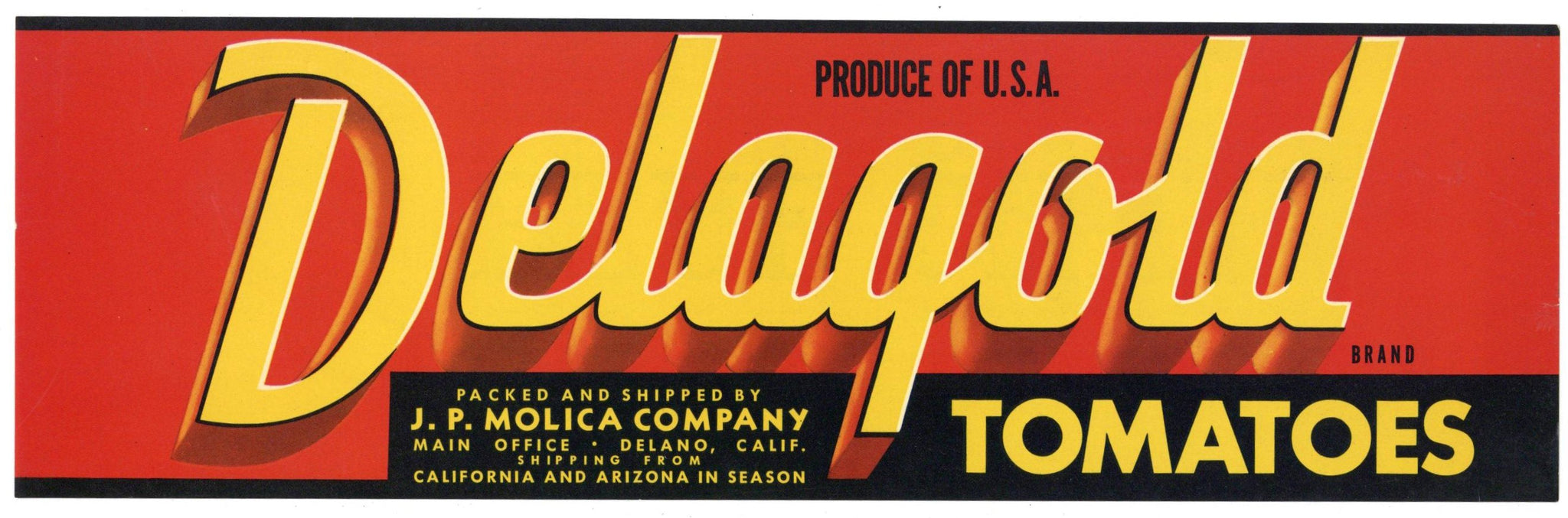 Delagold Brand Vintage Delano California Tomato Crate Label