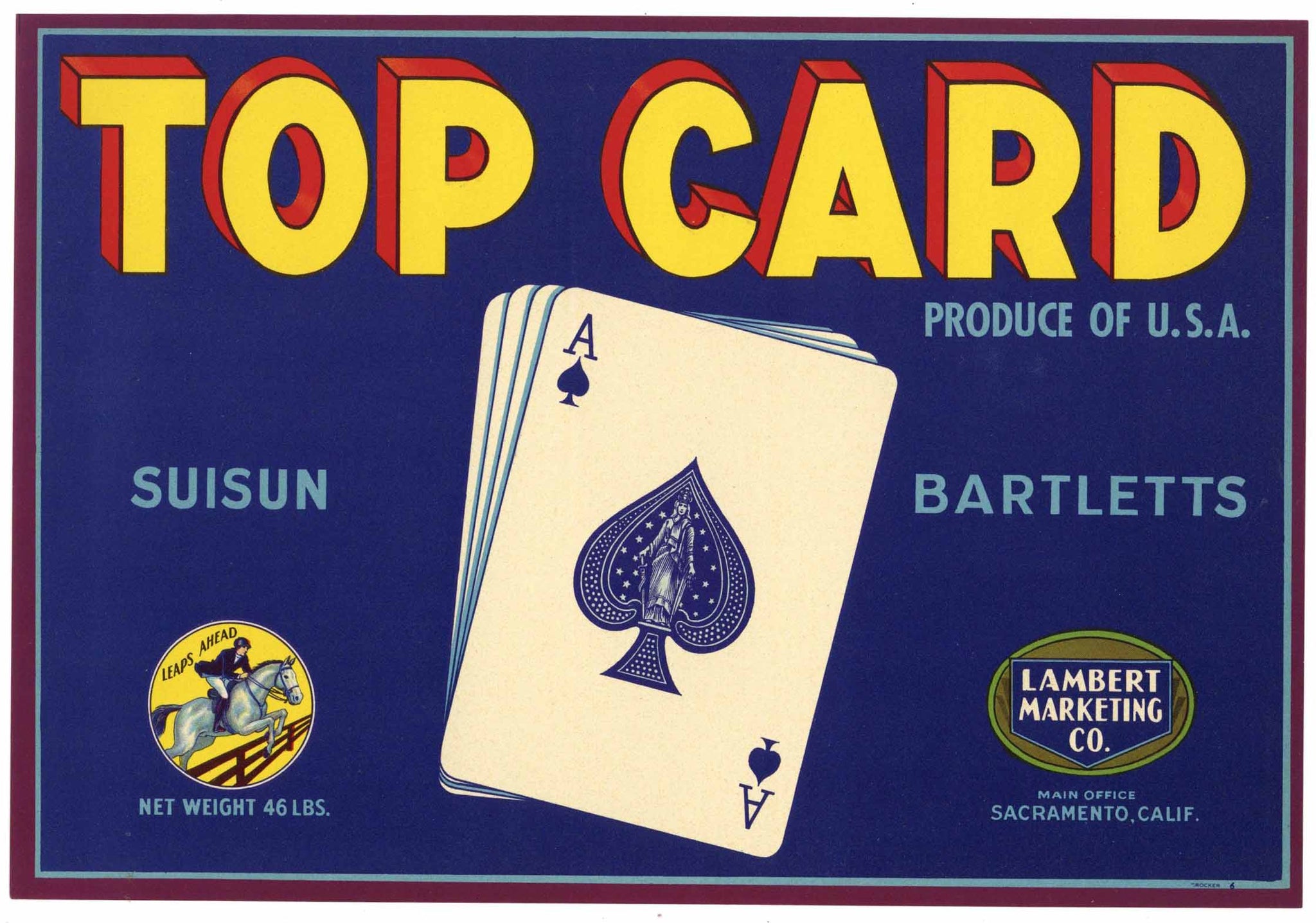 Top Card Brand Vintage Suisun California Pear Crate Label