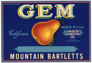 Gem Brand Vintage Lambert Marketing Pear Crate Label