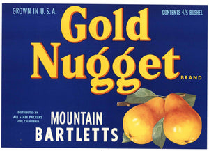 Gold Nugget Brand Vintage Lodi California Pear Crate Label