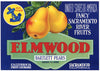 Elmwood Brand Vintage California Fruit Exchange Pear Crate Label