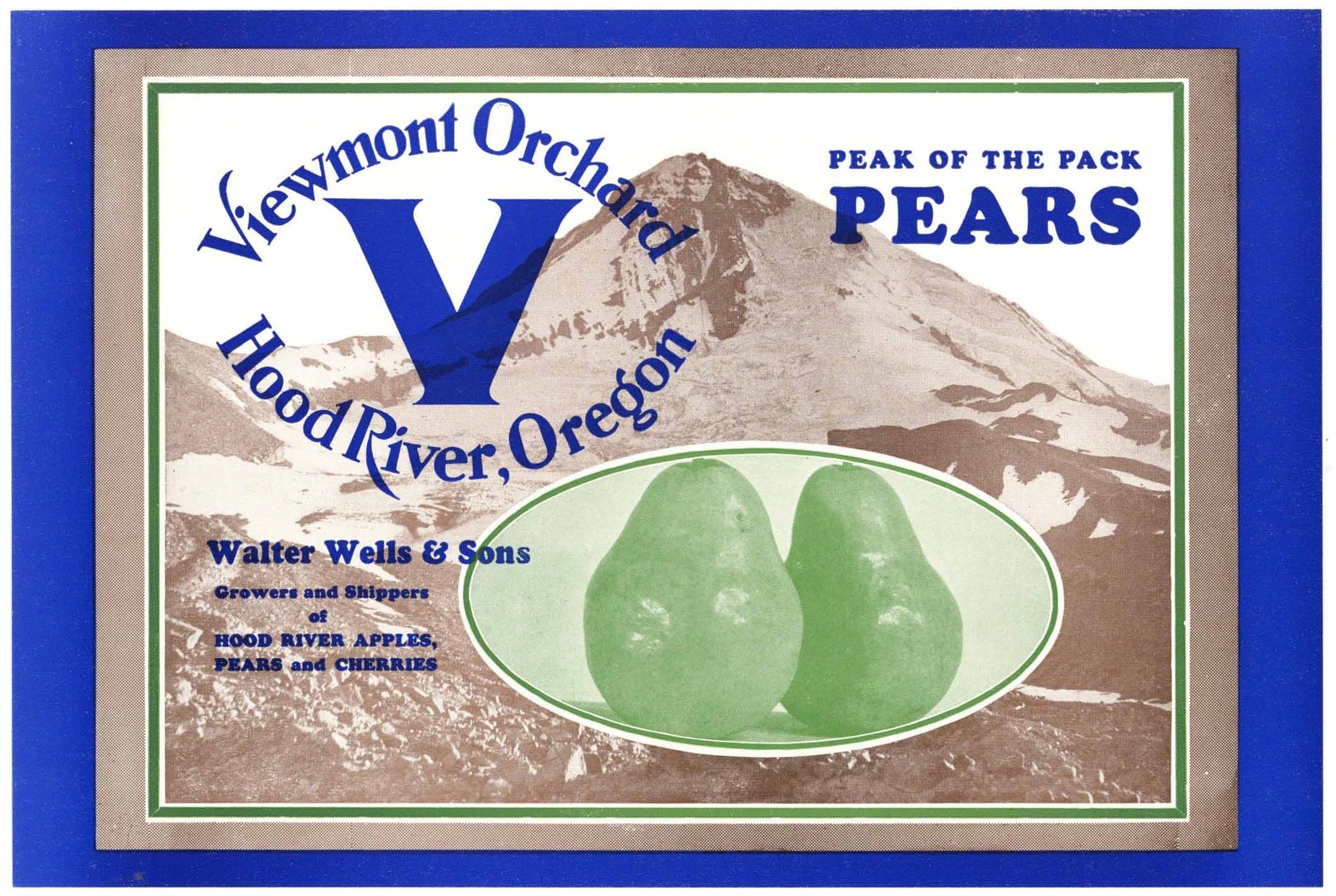 Viewmont Orchard Brand Vintage Hood River Oregon Pear Crate Label