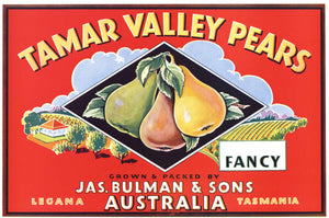 Tamar Valley Brand Vintage Tasmania Australia Pear Crate Label