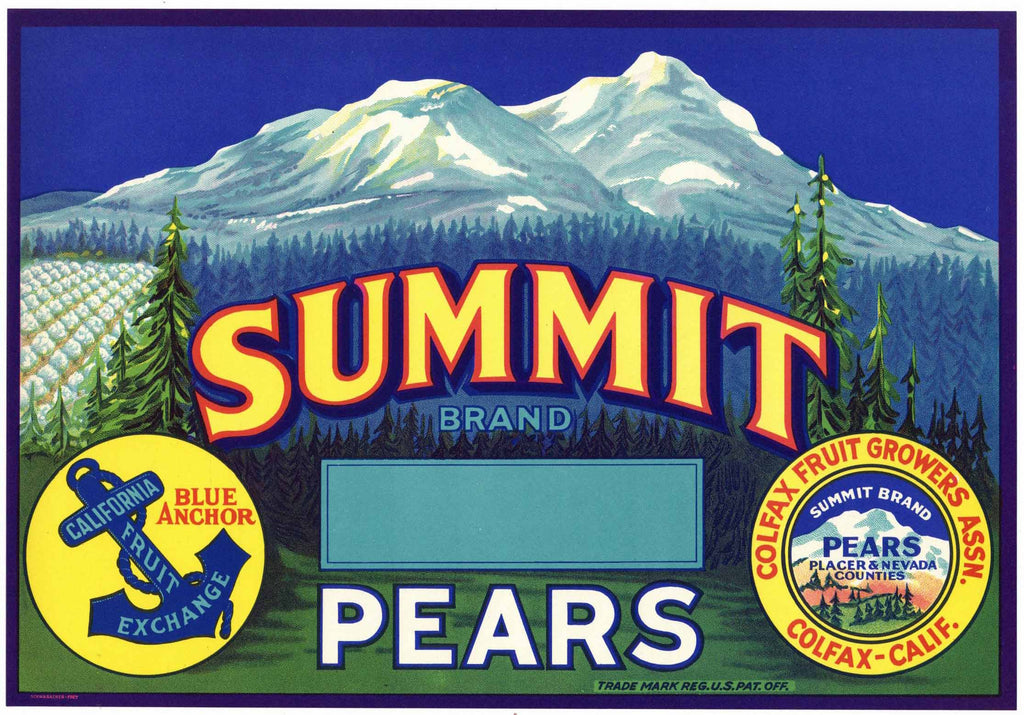 Summit Brand Vintage Colfax California Pear Crate Label, box
