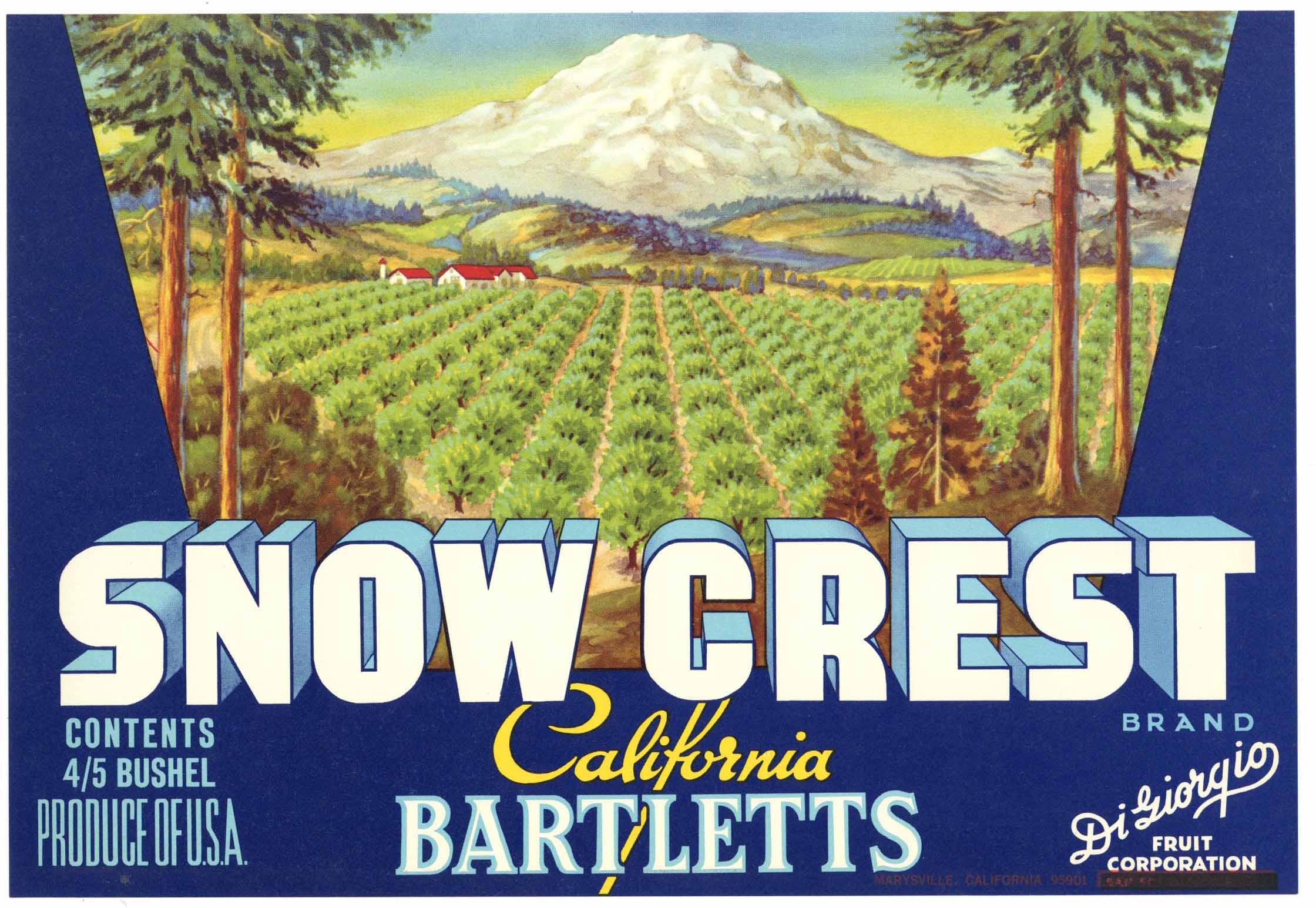 Snow Crest Brand Vintage Marysville California Pear Crate Label, op ...