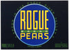 Rogue Brand Vintage Medford Oregon Pear Crate Label, blue